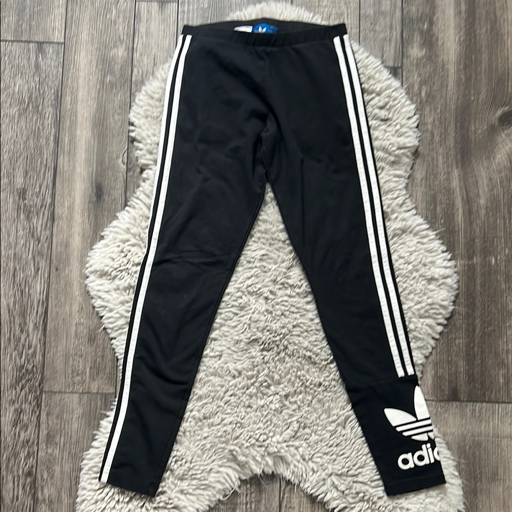 Adidas Black and White Leggings with Iconic Stripes